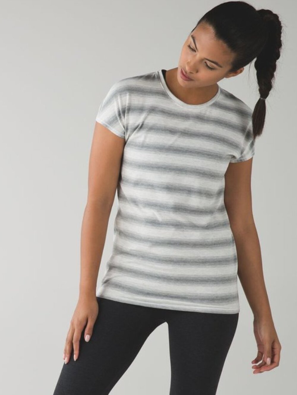 Lululemon Find Your Zen Short Sleeve - 8 Capilano Stripe Heathered White Heather